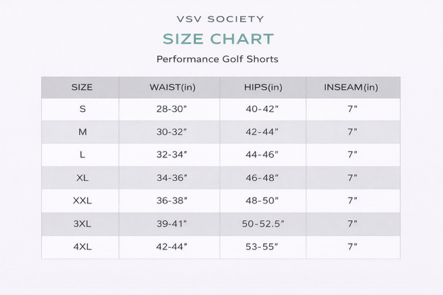 Viper society shorts size chart
